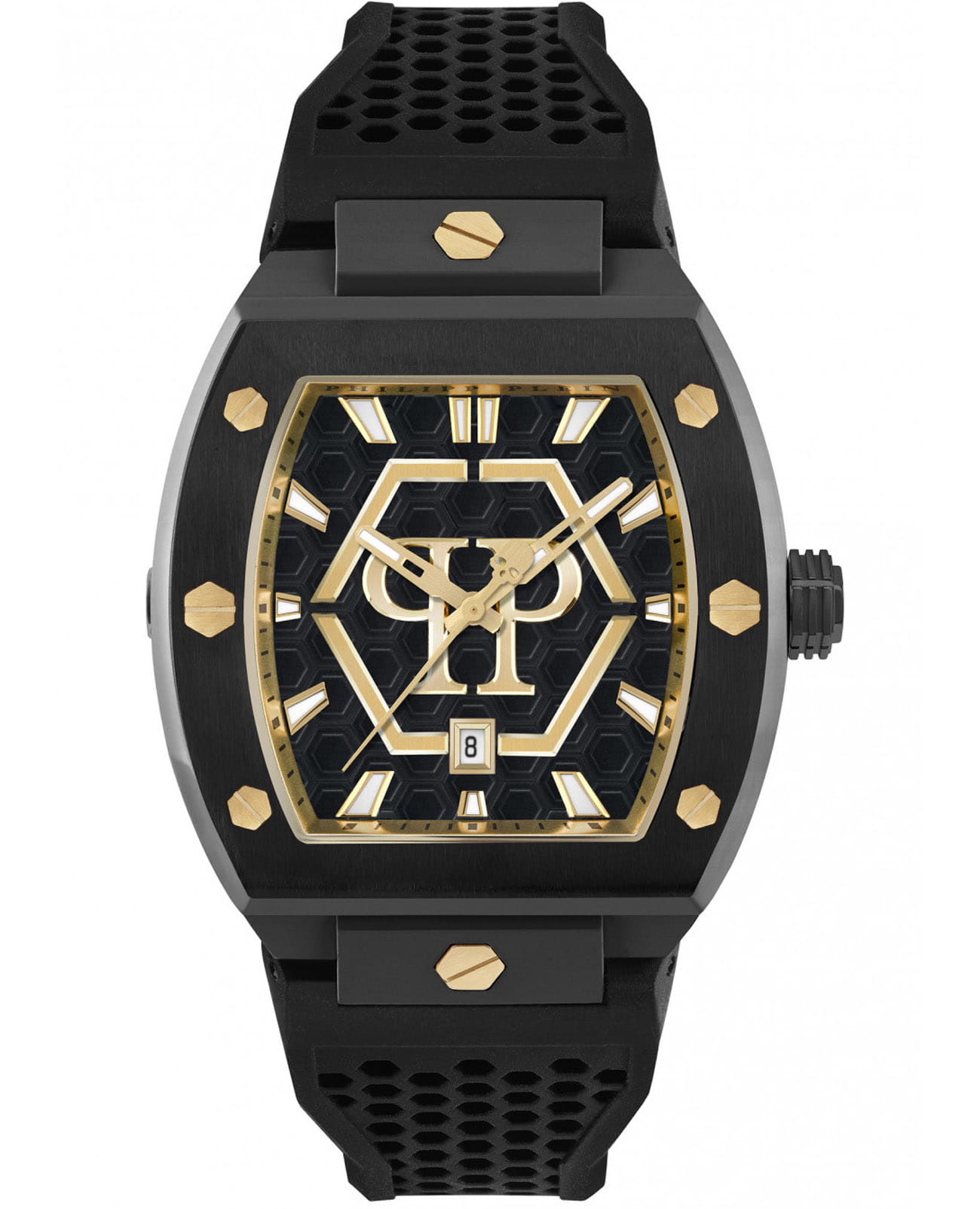Philipp Plein Philipp Plein The Hexagon PWPUA0224  PWPUA0224 кварцевые женские часы черный циферблат, браслет силикон — вид спереди